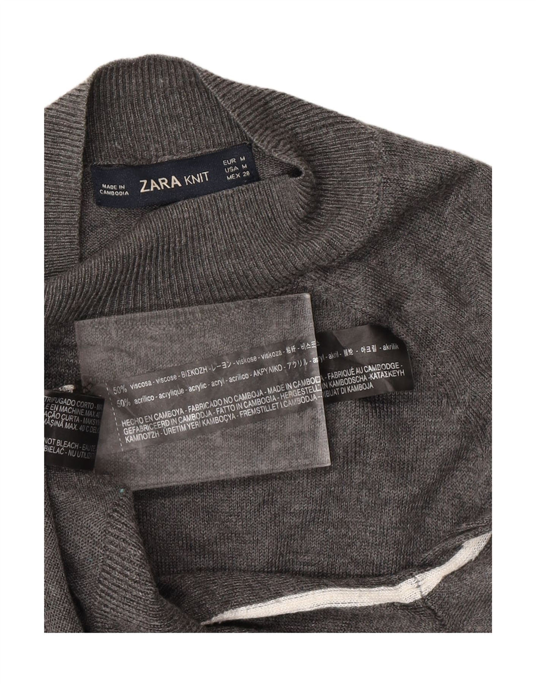 ZARA Jersey con cuello alto para mujer, talla 40, viscosa gris medio