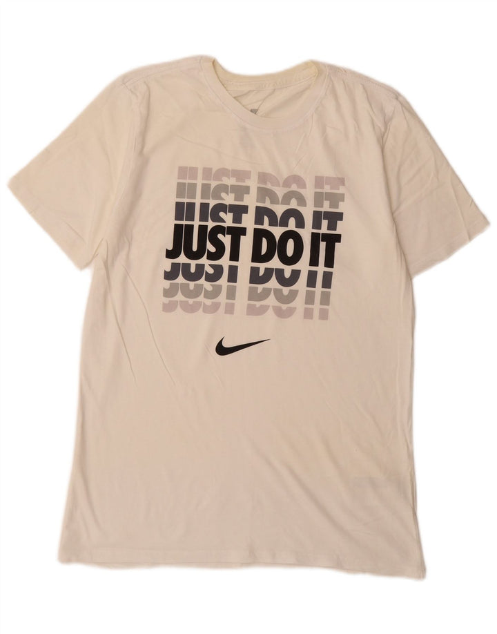Nike Camiseta con gráfico de corte atlético para hombre Top mediano de algodón blanco roto