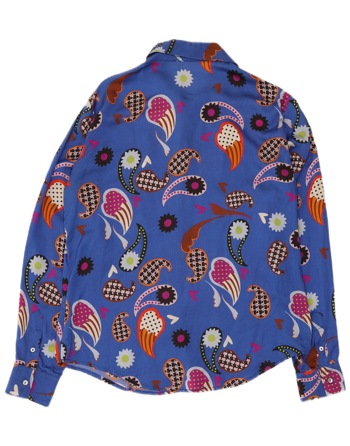 Blusa Vintage Mujer IT 42 Azul Medio Paisley Poliamida