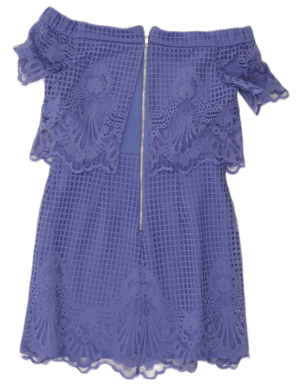 Topshop Vestido con Hombros Descubiertos para Mujer UK 40 Pequeño Poliéster Floral Púrpura