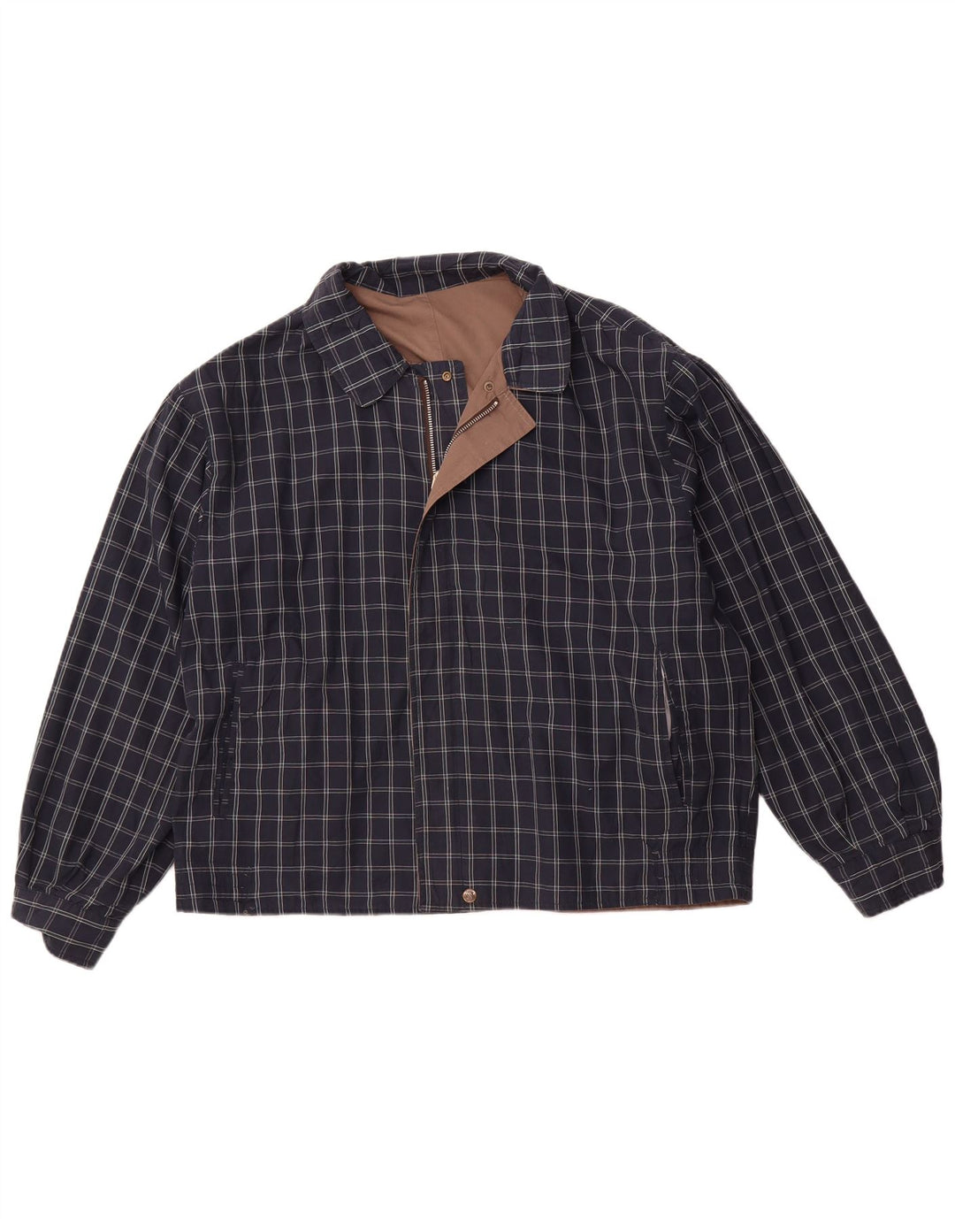 VINTAGE Chaqueta reversible para hombre Reino Unido 40 Poliéster a cuadros marrón grande