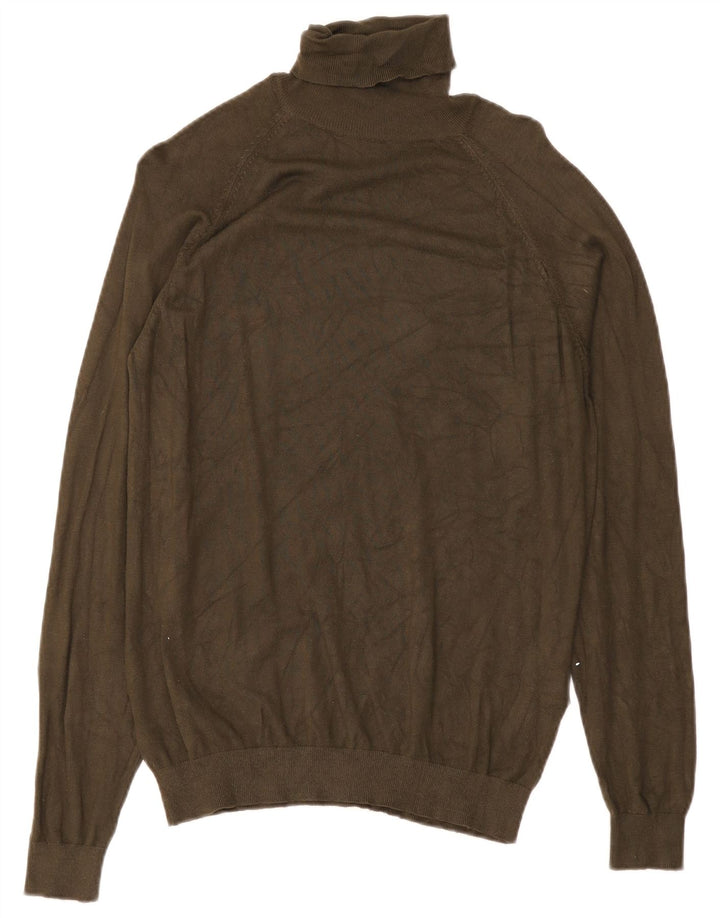Zara Jersey con cuello vuelto para mujer, talla 44, viscosa verde medio