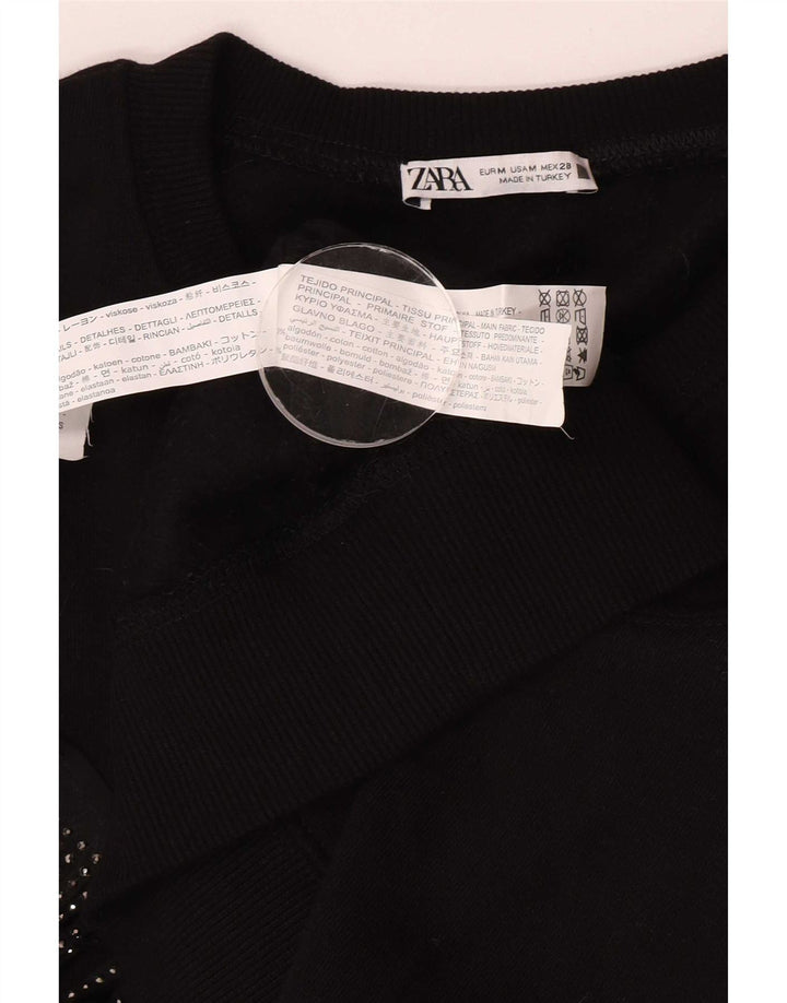 Zara Mujer Sudadera Oversize Jersey UK 44 Mediano Algodón Negro