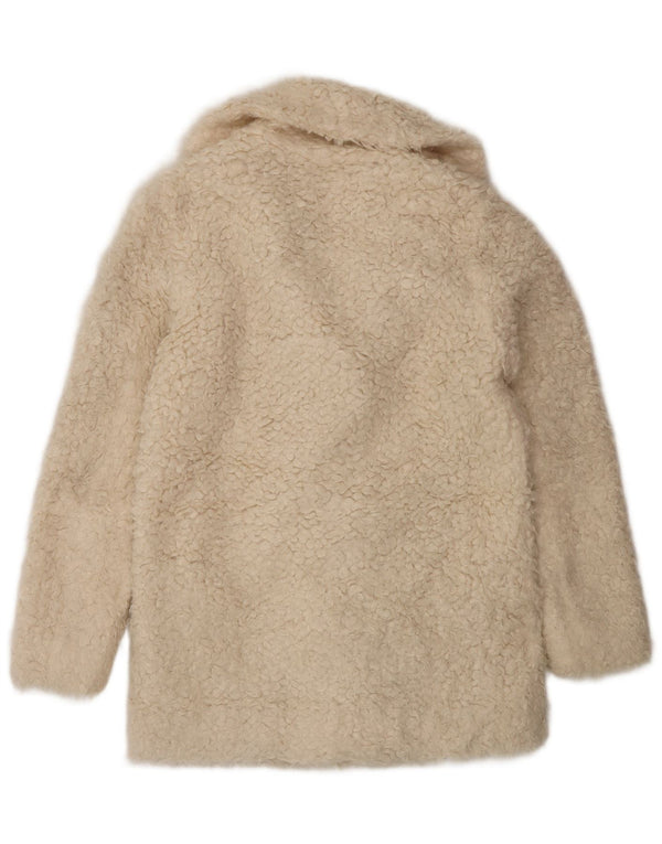 Topshop Chaqueta abierta de piel sintética para mujer UK 8 Small Off White Modacryl