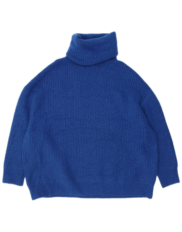 Zara Mujer Jersey De Cuello Alto De Gran Tamaño UK 44 Acrílico Azul Medio