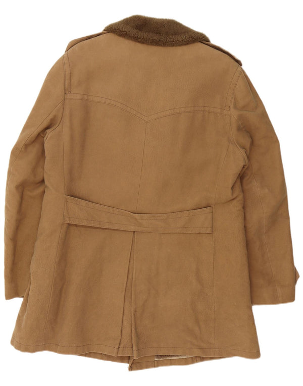 Vintage hombres militar Sherpa doble pecho abrigo Reino Unido 40 algodón marrón grande