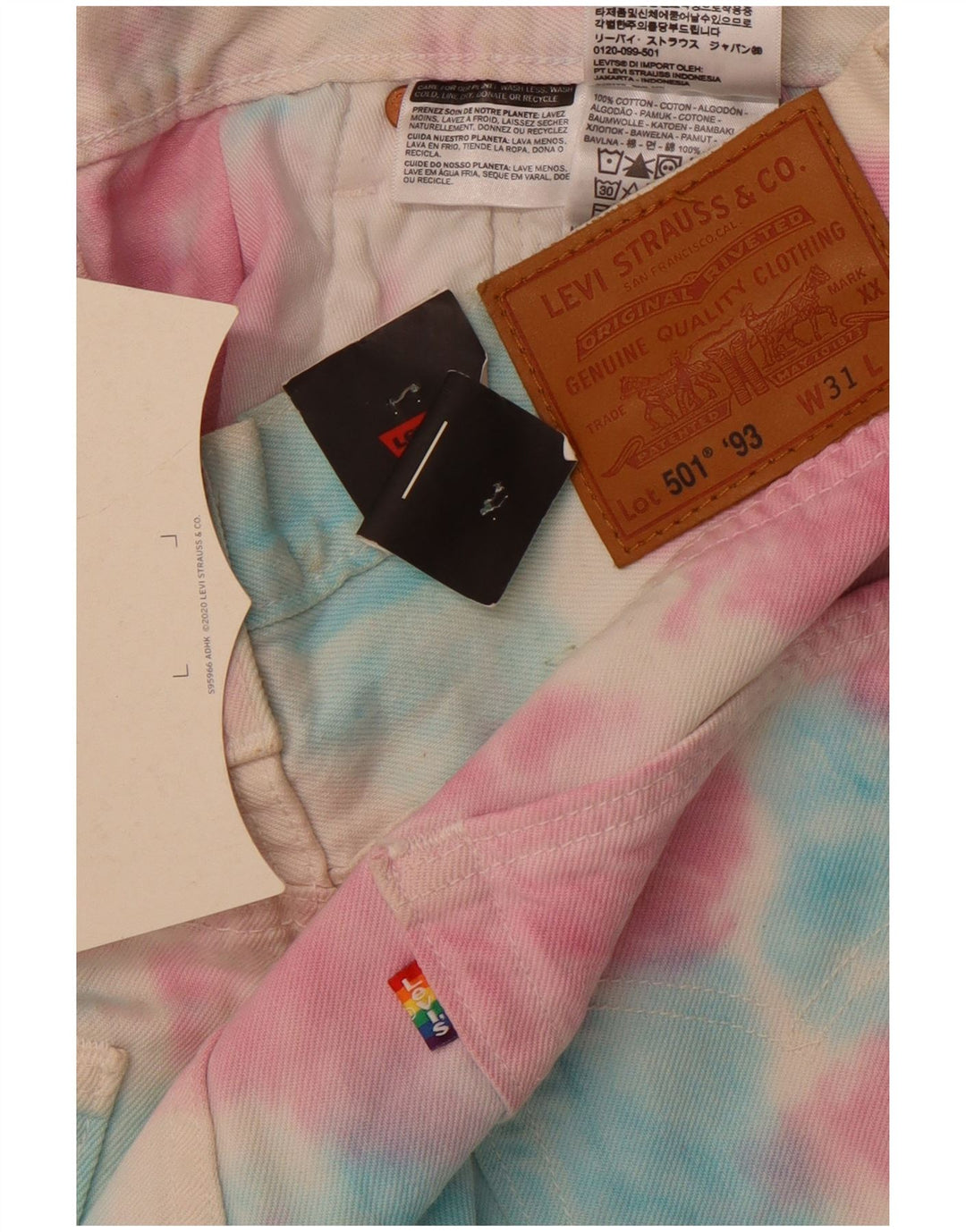 LEVI'S Mens 501 Denim Shorts W32 Medium Multicolor Tie Dye Algodón