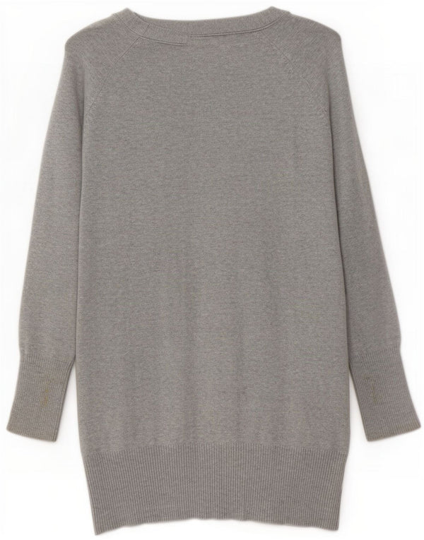 Zara Mujer Longline Cardigan Suéter UK 46 Grande Gris Algodón