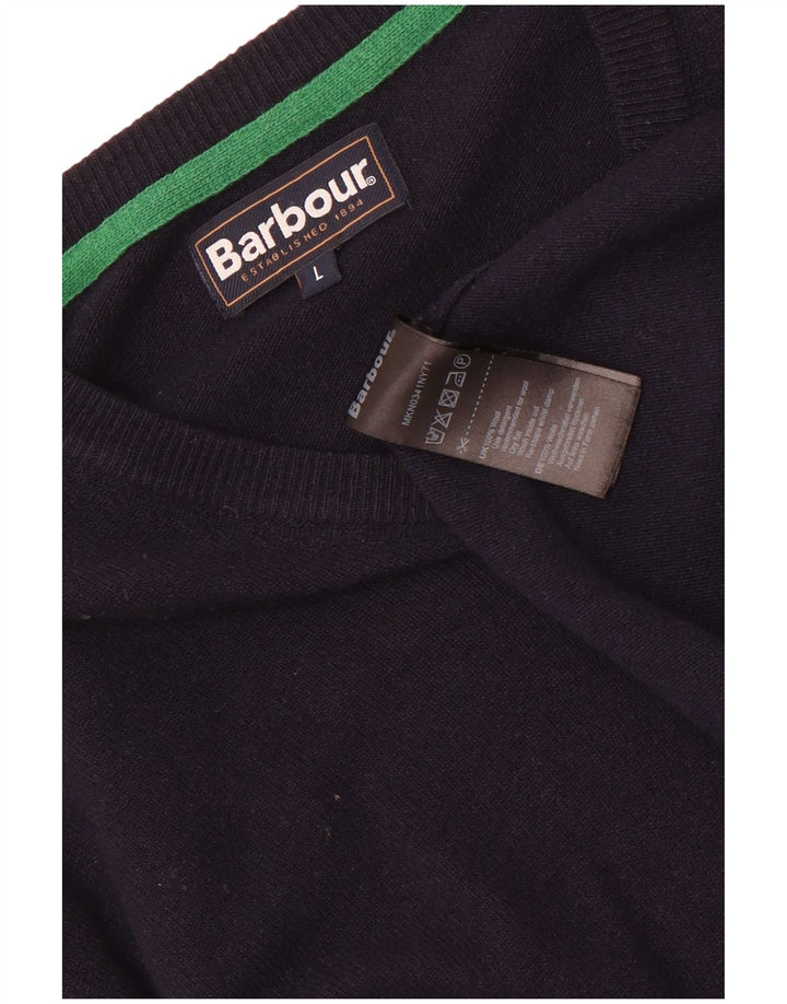 Barbour Jersey con cuello en V para hombre, suéter grande de lana azul marino