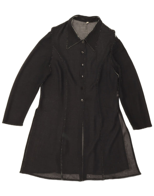 Vintage mujer camisa vestido Reino Unido 18 XL viscosa negra