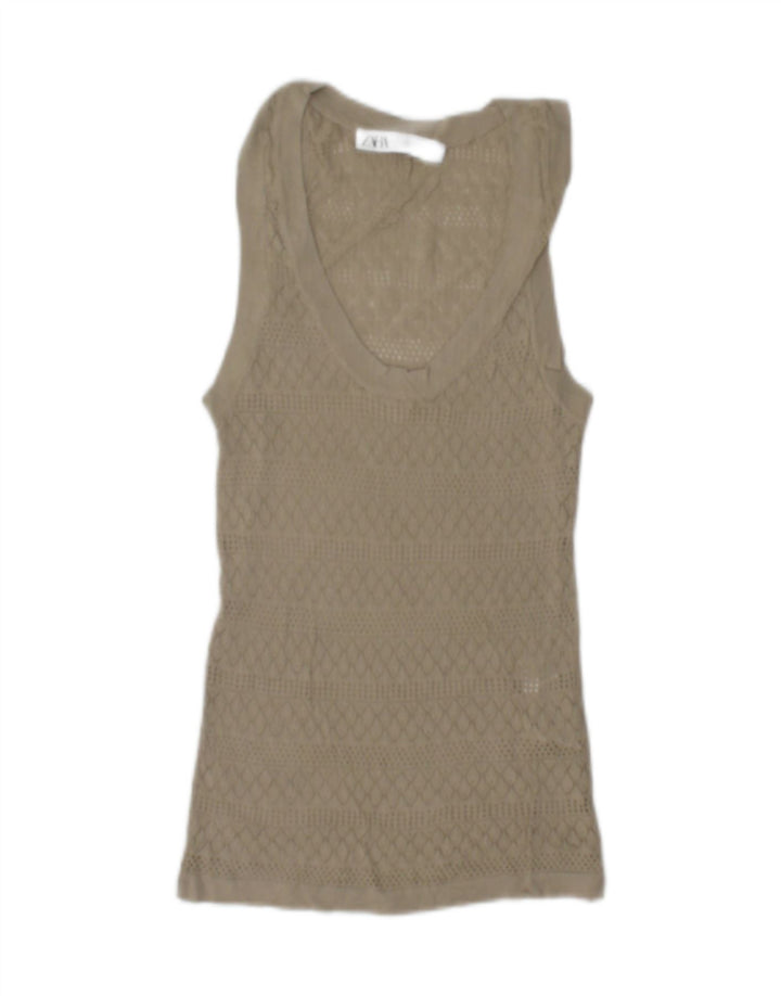 Zara Mujer Top Sin Mangas Transparente UK 42 Viscosa Beige Medio