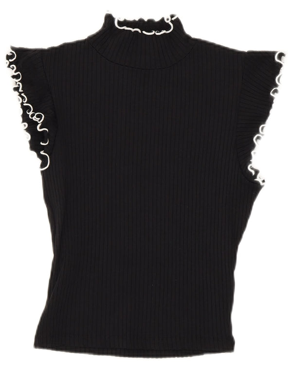 Zara Mujer Blusa Corta Top UK 8 Small Poliamida Negra