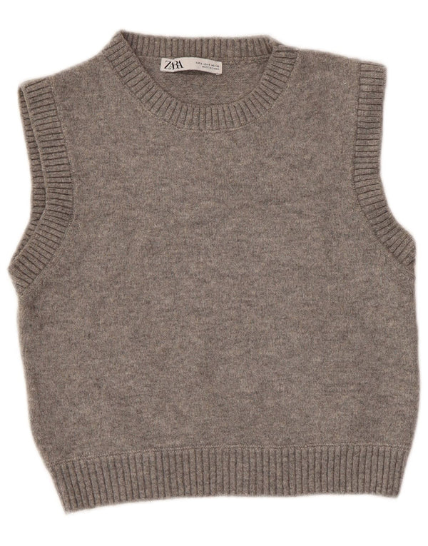 ZARA Mujer Crop Vest Tank Top UK 10 Small Gris Poliéster