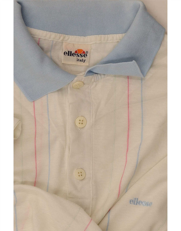Polo Ellesse Hombre De Algodón A Rayas Blanco Mediano