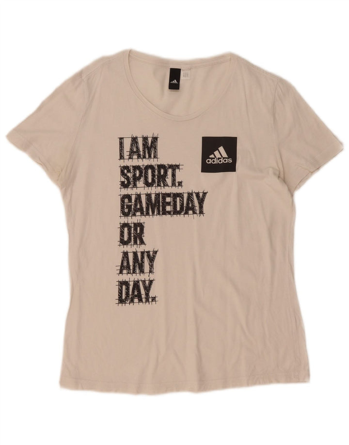 Adidas - Camiseta gráfica para mujer, talla 40, talla mediana, color blanco