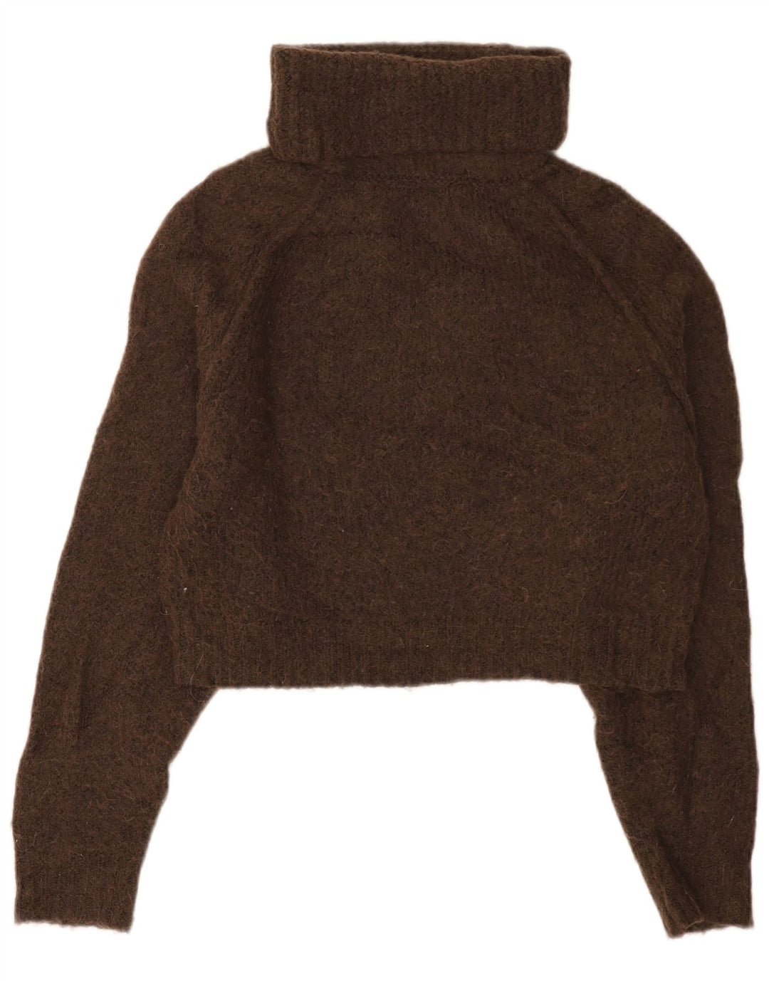 Zara Mujer Crop Roll Neck Jumper Sweater UK 44 Marrón Medio Poliéster