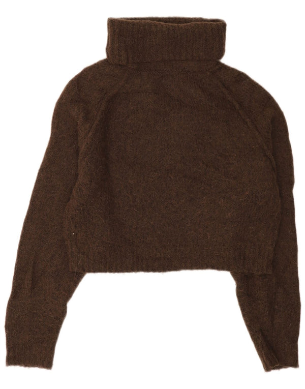 Zara Mujer Crop Roll Neck Jumper Sweater UK 44 Marrón Medio Poliéster