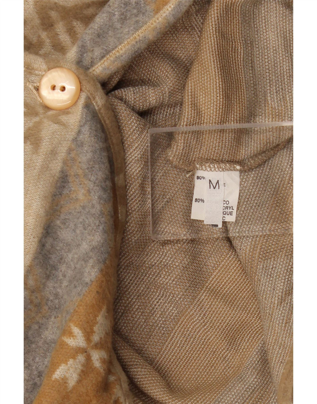 VINTAGE Mujer Crop Cardigan Suéter Reino Unido 14 Medio Beige Fair Isle