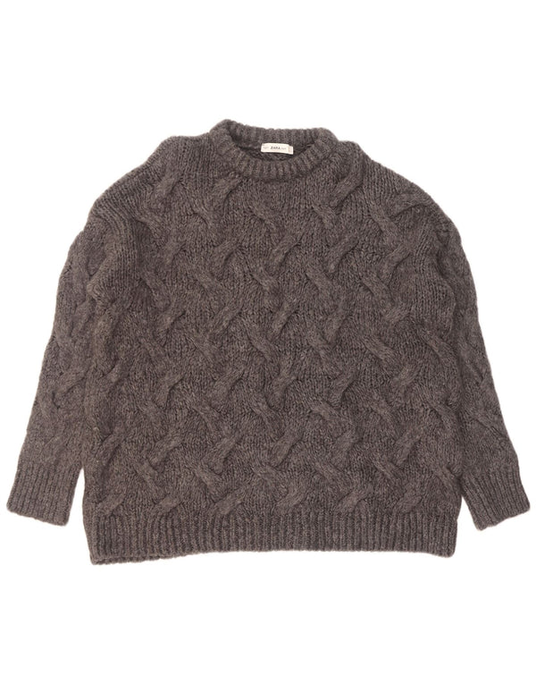 Zara Hombre Loose Fit Jersey De Cuello Redondo Suéter Pequeño Acrílico Gris