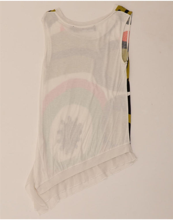 Desigual Blusa Asimétrica Sin Mangas para Mujer Top UK 4 XS Blanco Geométrico