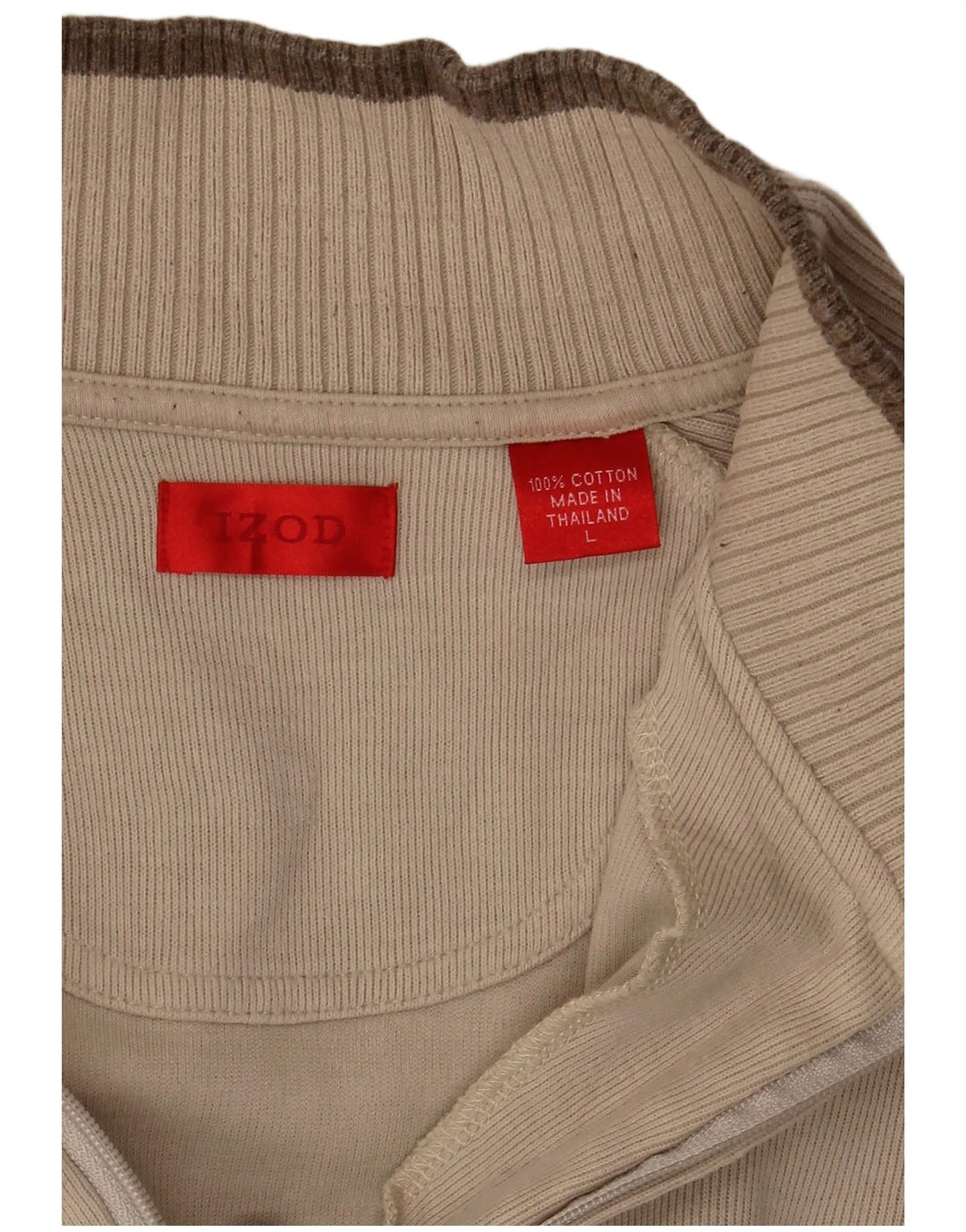 Izod Mens Zip Neck Top Manga Larga Grande Algodón Beige