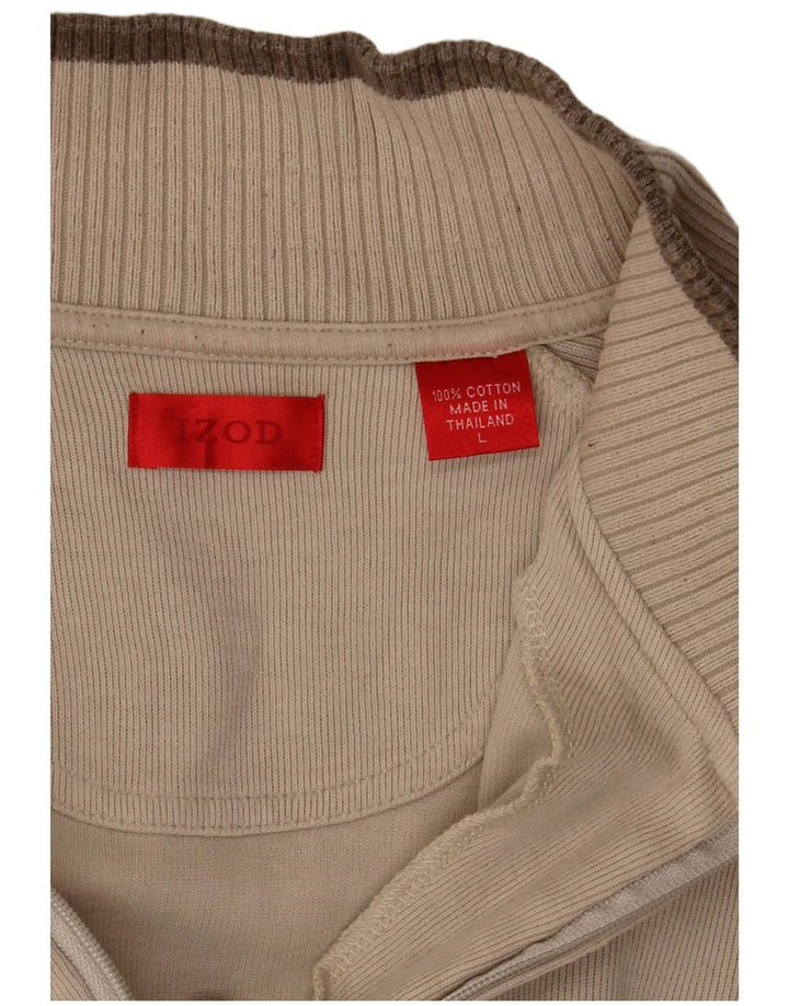 Izod Mens Zip Neck Top Manga Larga Grande Algodón Beige
