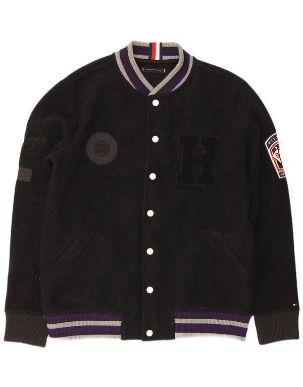 Tommy Hilfiger Chaqueta universitaria de forro polar con gráfico para hombre UK 42 XL Poliéster negro