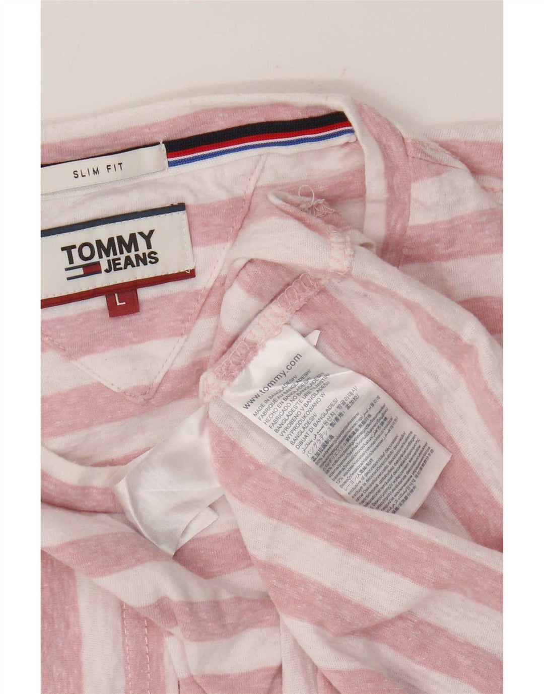 Tommy Hilfiger Camiseta para hombre Top Large Rosa Rayas Poliéster