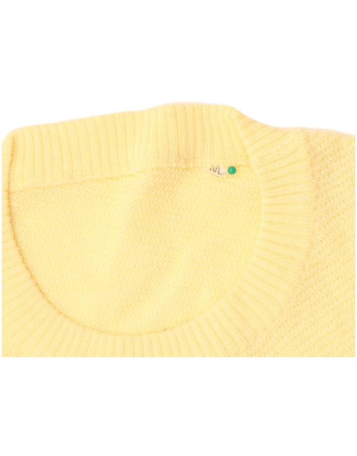 VINTAGE Mujer Crew Neck Jumper Suéter Reino Unido 14 Lana Amarilla Mediana