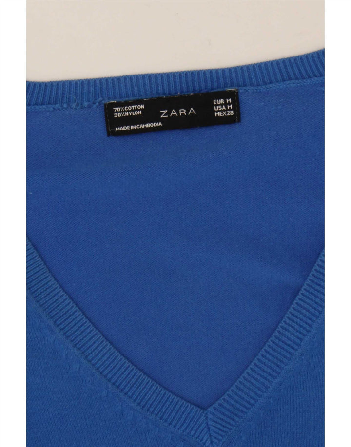 Zara - Jersey con cuello en V para mujer, talla 40, algodón azul medio