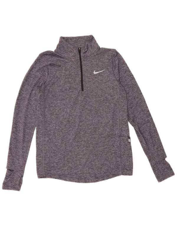 Nike Dri Fit Camiseta con cuello y cremallera de manga larga para hombre XS Poliéster moteado azul