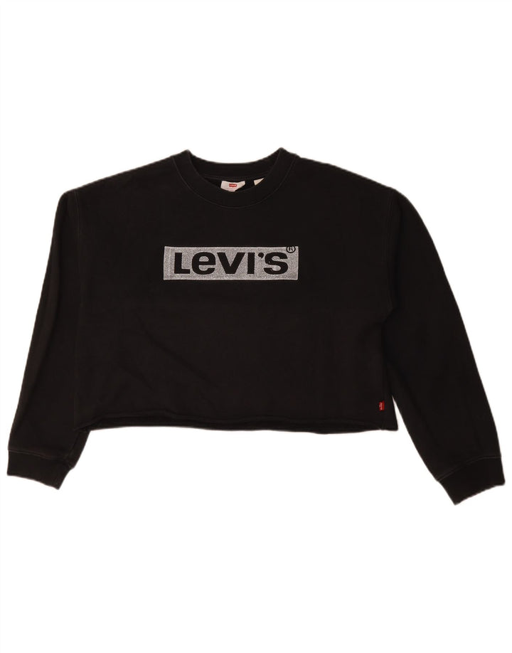 Levi's Top corto con gráfico extragrande para mujer, manga larga, talla S, color negro