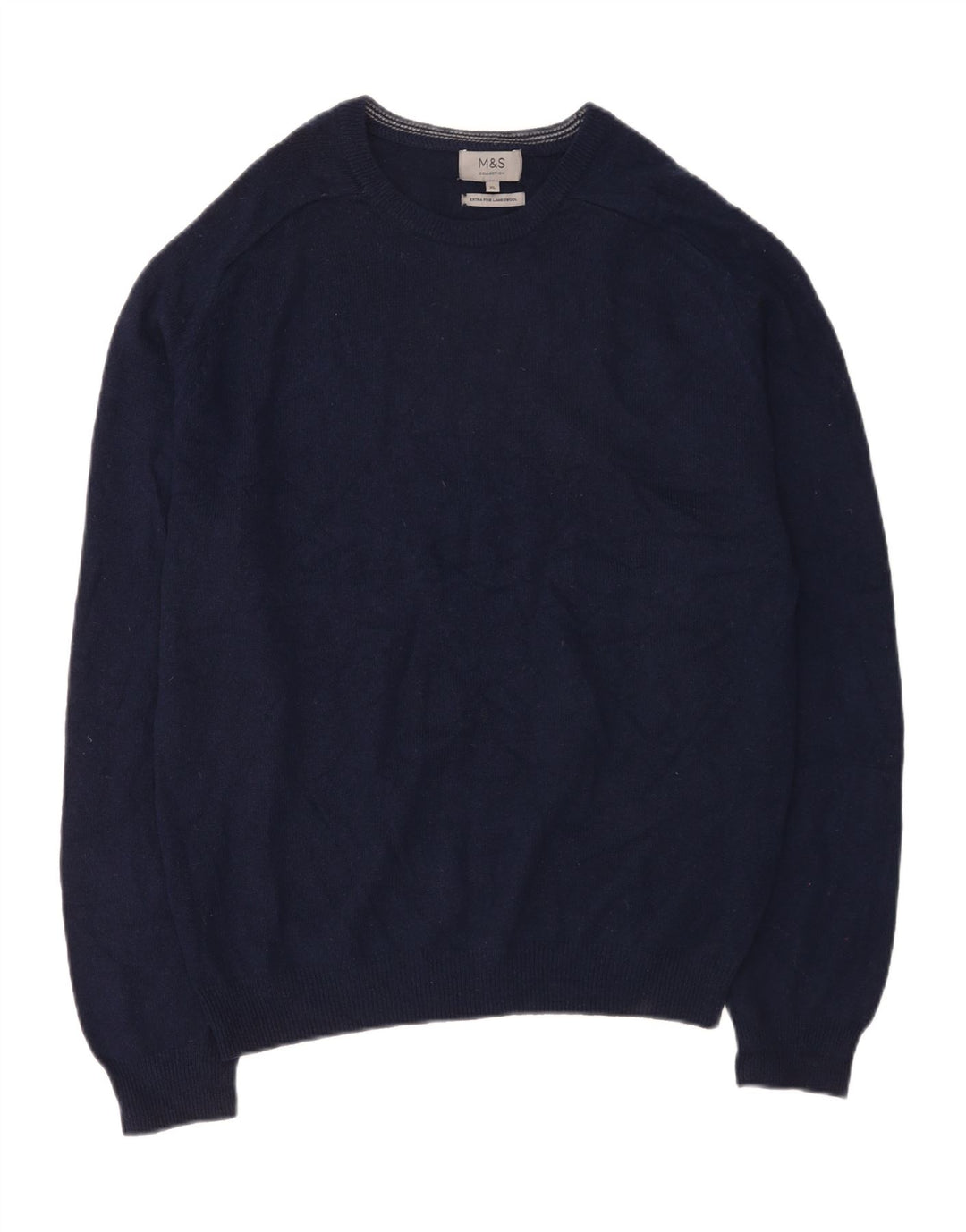 Marks & Spencer - Jersey de cuello redondo para hombre, talla XL, lana de cordero azul marino