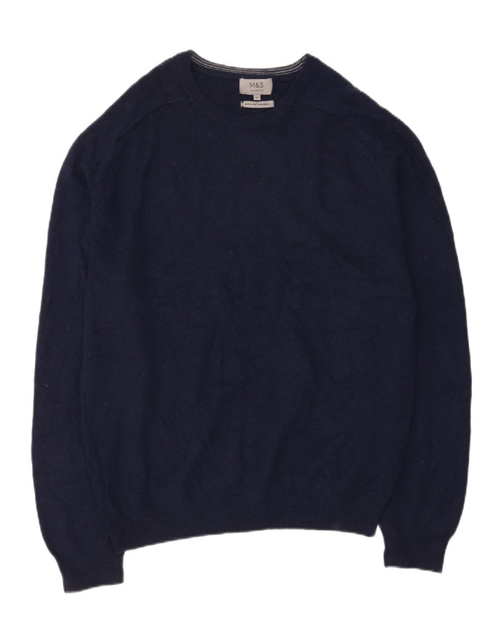 Marks & Spencer - Jersey de cuello redondo para hombre, talla XL, lana de cordero azul marino