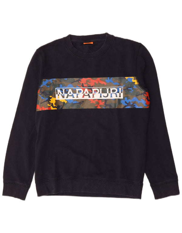 Napapijri Hombre Sudadera Gráfica Jumper Medium Azul Marino Camuflaje Algodón