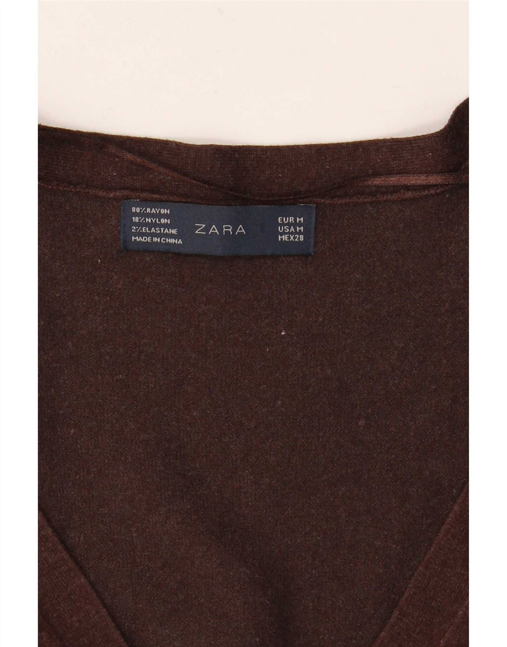 Zara Mujer Cárdigan Suéter UK 12 Rayón Marrón Medio