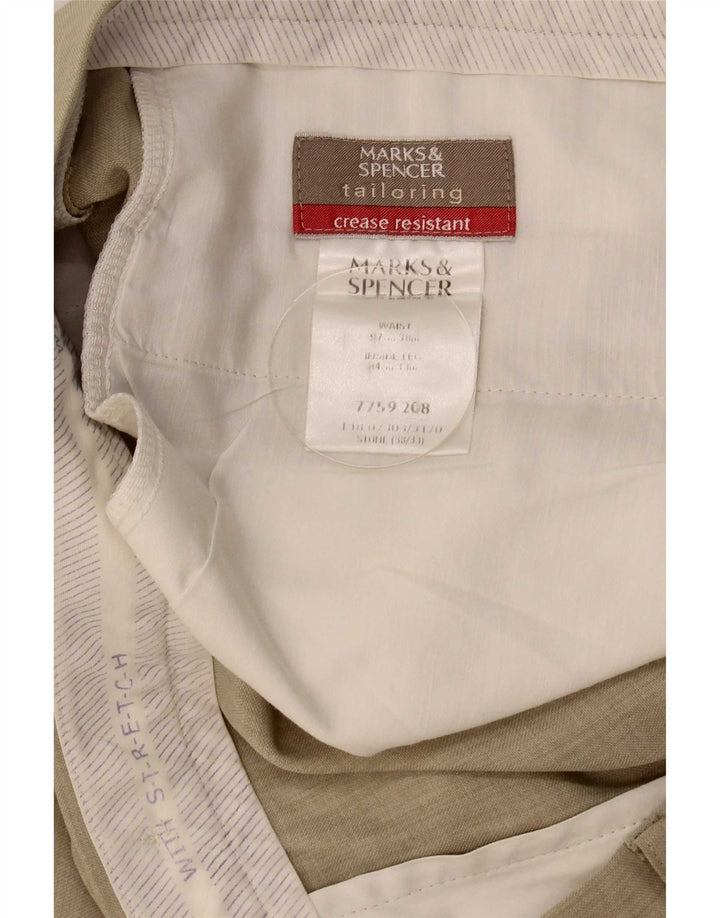 Marks & Spencer Pantalón de traje recto para hombre W38 L26 Poliéster beige