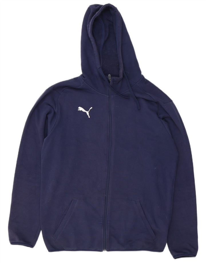 Puma Hombre Zip Sudadera Con Capucha Suéter Medio Azul Marino Algodón