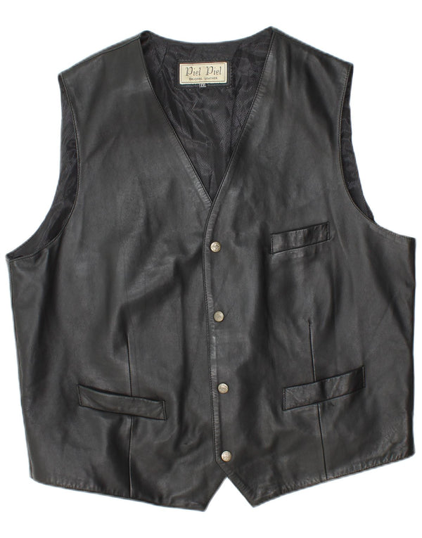 Chaleco de cuero vintage para hombre 2XL cuero negro