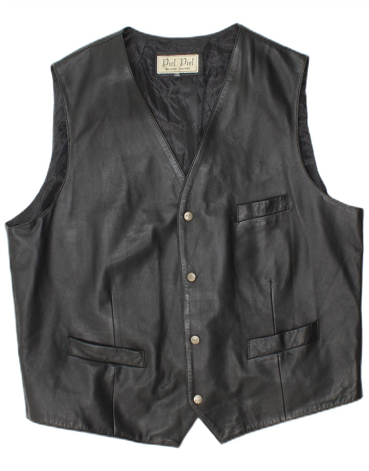 Chaleco de cuero vintage para hombre 2XL cuero negro