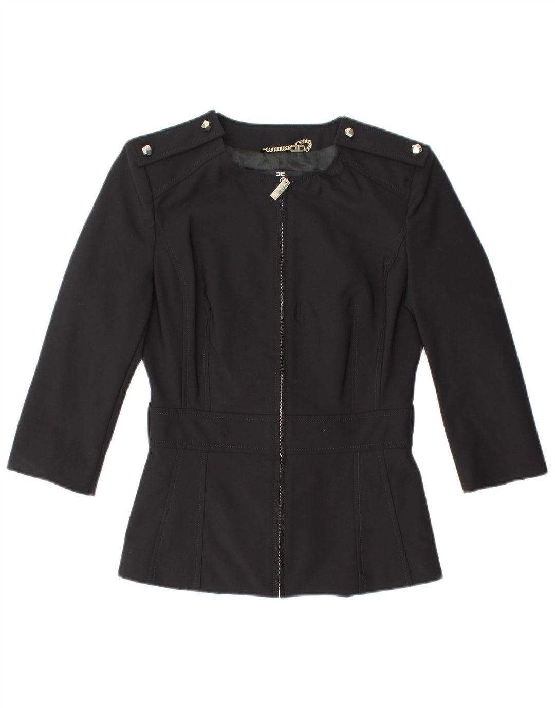ELISABETTA FRANCHI Chaqueta blazer de manga 3/4 para mujer IT 42 Mediano Negro