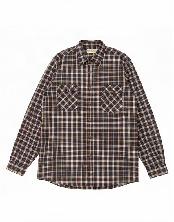 Camisa de franela Crown para hombre Talla 45 XL Algodón a cuadros azul marino