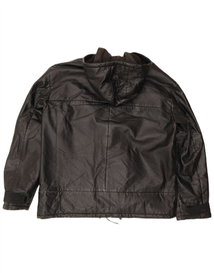 Conbipel Chaqueta de cuero con capucha para hombre IT 52 XL Cuero negro