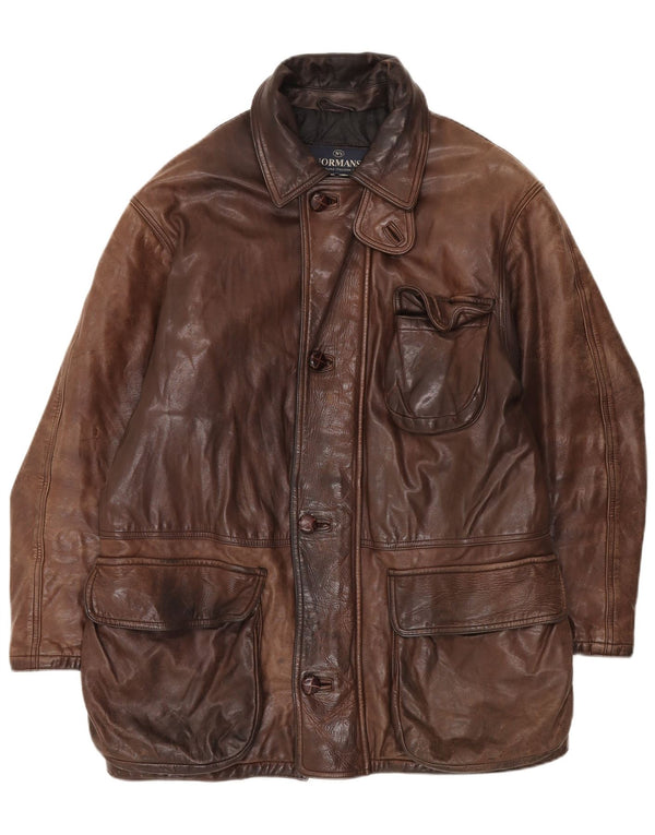 Chaqueta de cuero vintage para hombre IT 50 cuero marrón grande