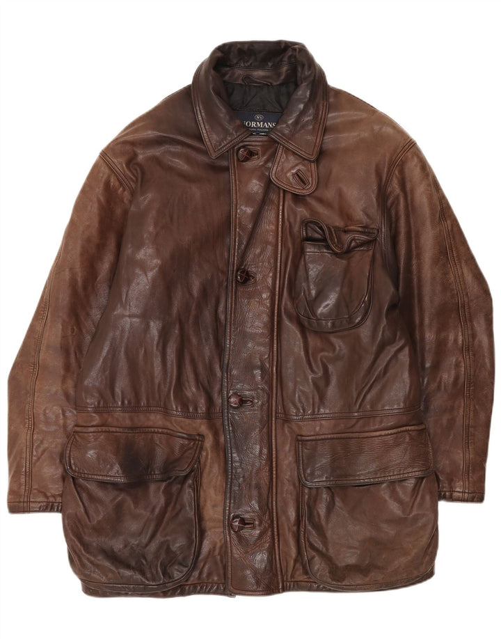 Chaqueta de cuero vintage para hombre IT 50 cuero marrón grande