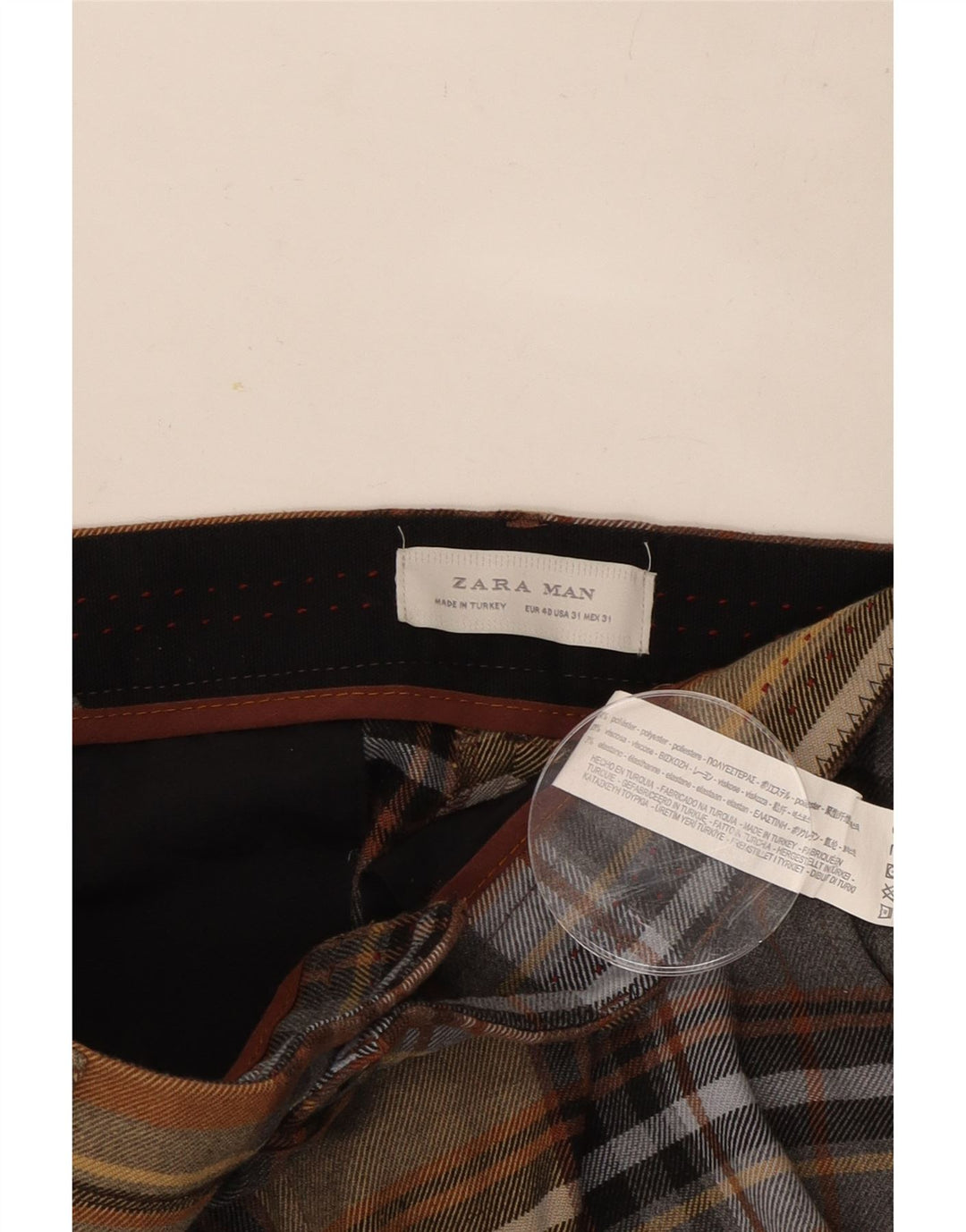 Zara Mens Slim Chino Pantalones EU 40 Medium W31 L33 Cuadros multicolores