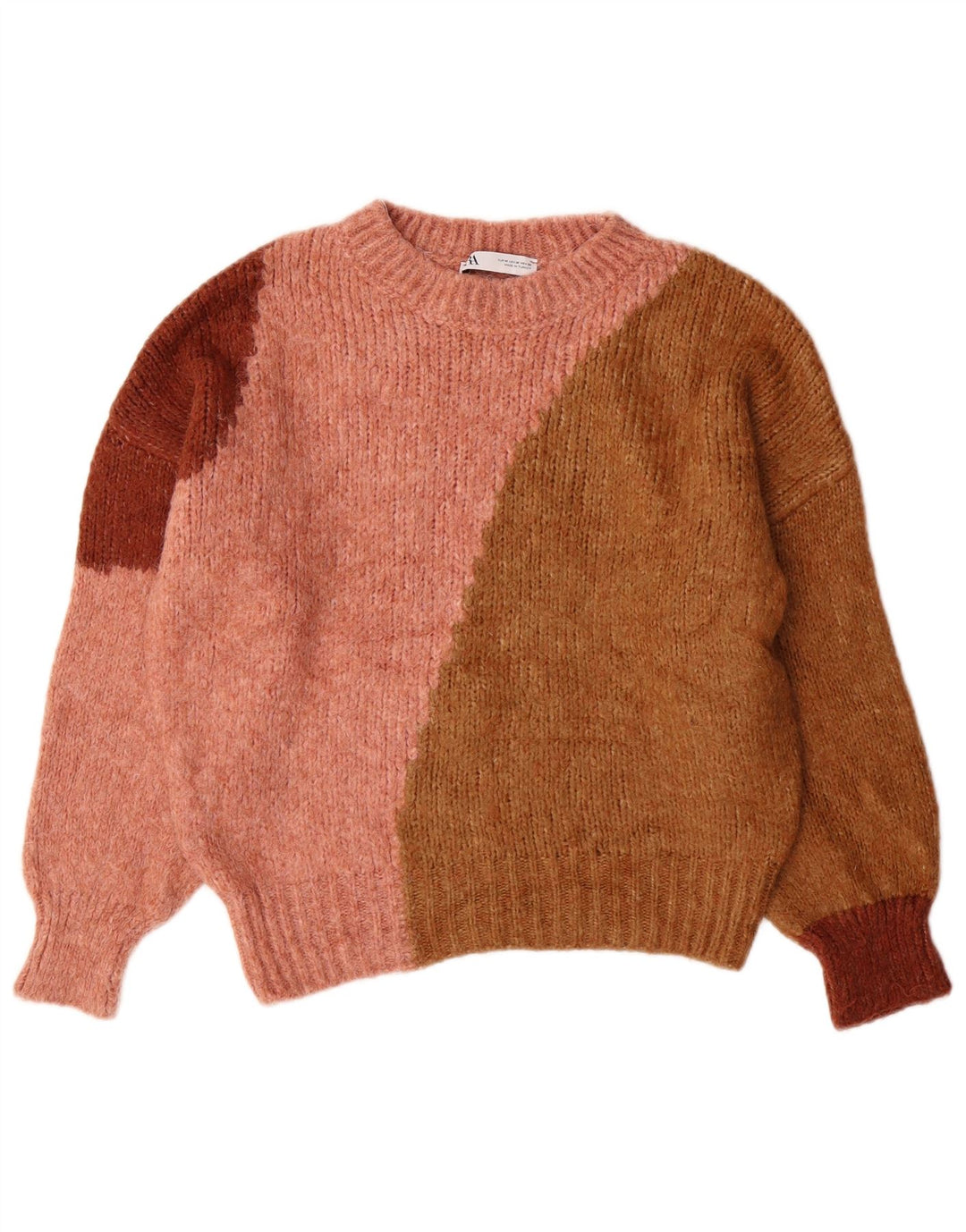 ZARA Jersey de cuello redondo para mujer, UK 44 Acrílico color block rosa medio