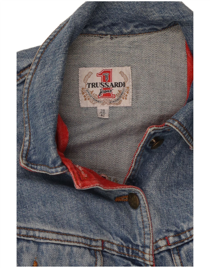 TRUSSARDI Chaqueta Bolero Vaquera de Manga Corta para Mujer IT 42 Algodón Azul Medio