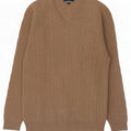 Jersey con cuello en V para hombre con hojas verdes de lana beige medio
