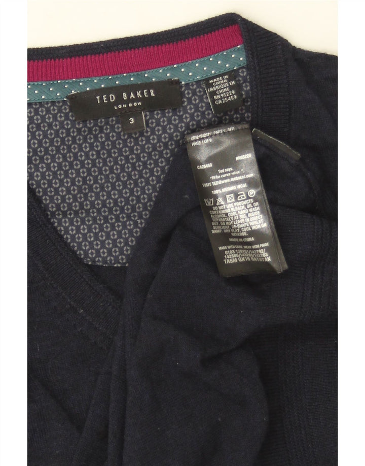 TED BAKER Jersey con cuello en V para hombre talla 3 mediano azul marino lana merino